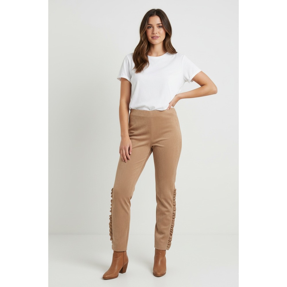 Zara Basic Ankle Pants Womens 2XL Blush Faux Suede Stretch Ankle Zip Ruffle Trim